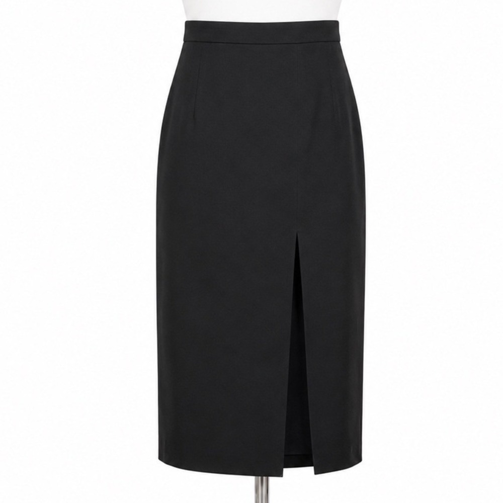 Solini Vintage Black Maxi Skirt Women 8 Front Slit Rayon Acetate Minimalist Chic